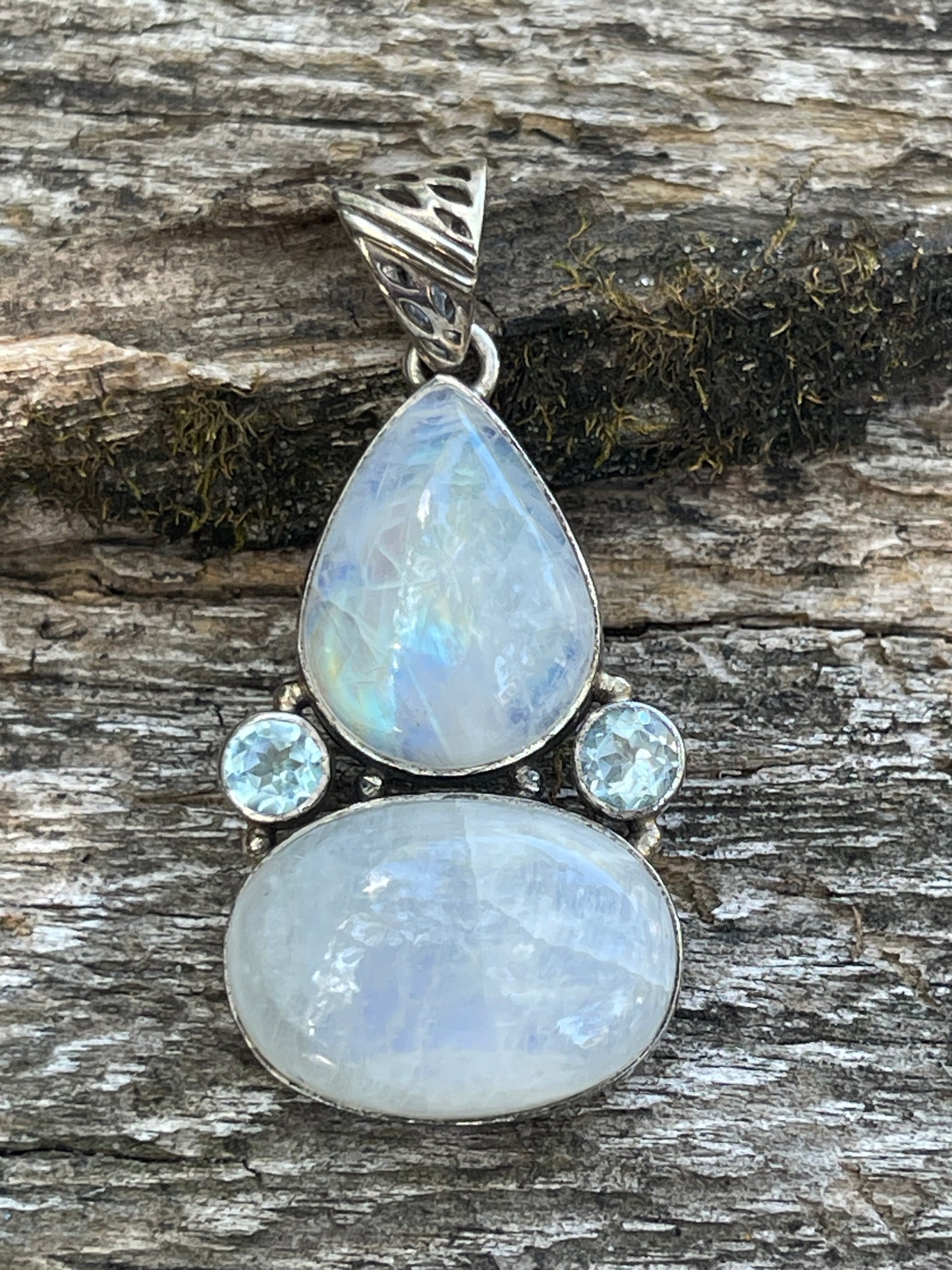 Rainbow Moonstone & Celestite Sterling Silver Pendant