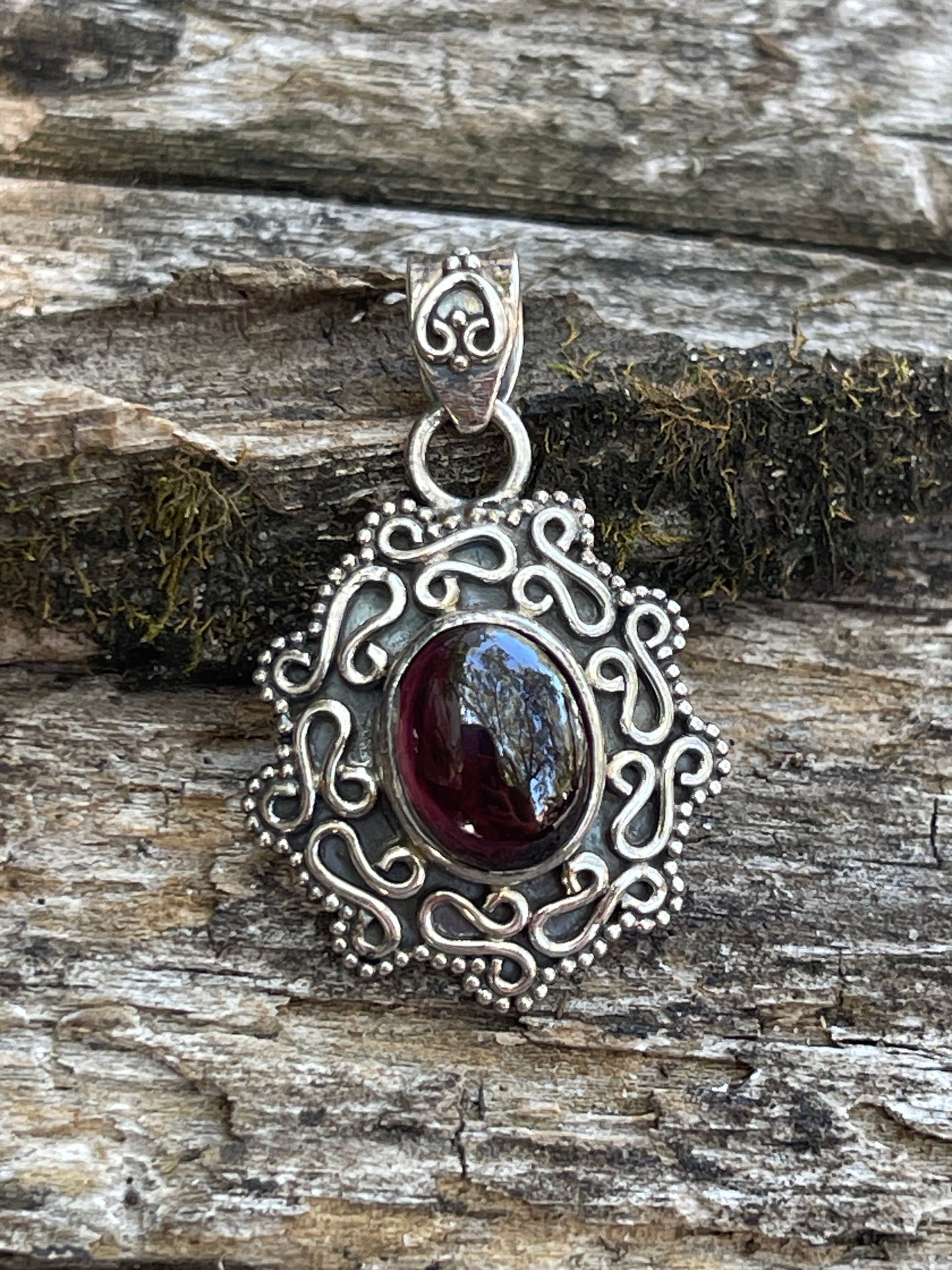 Garnet Sterling Silver Pendant