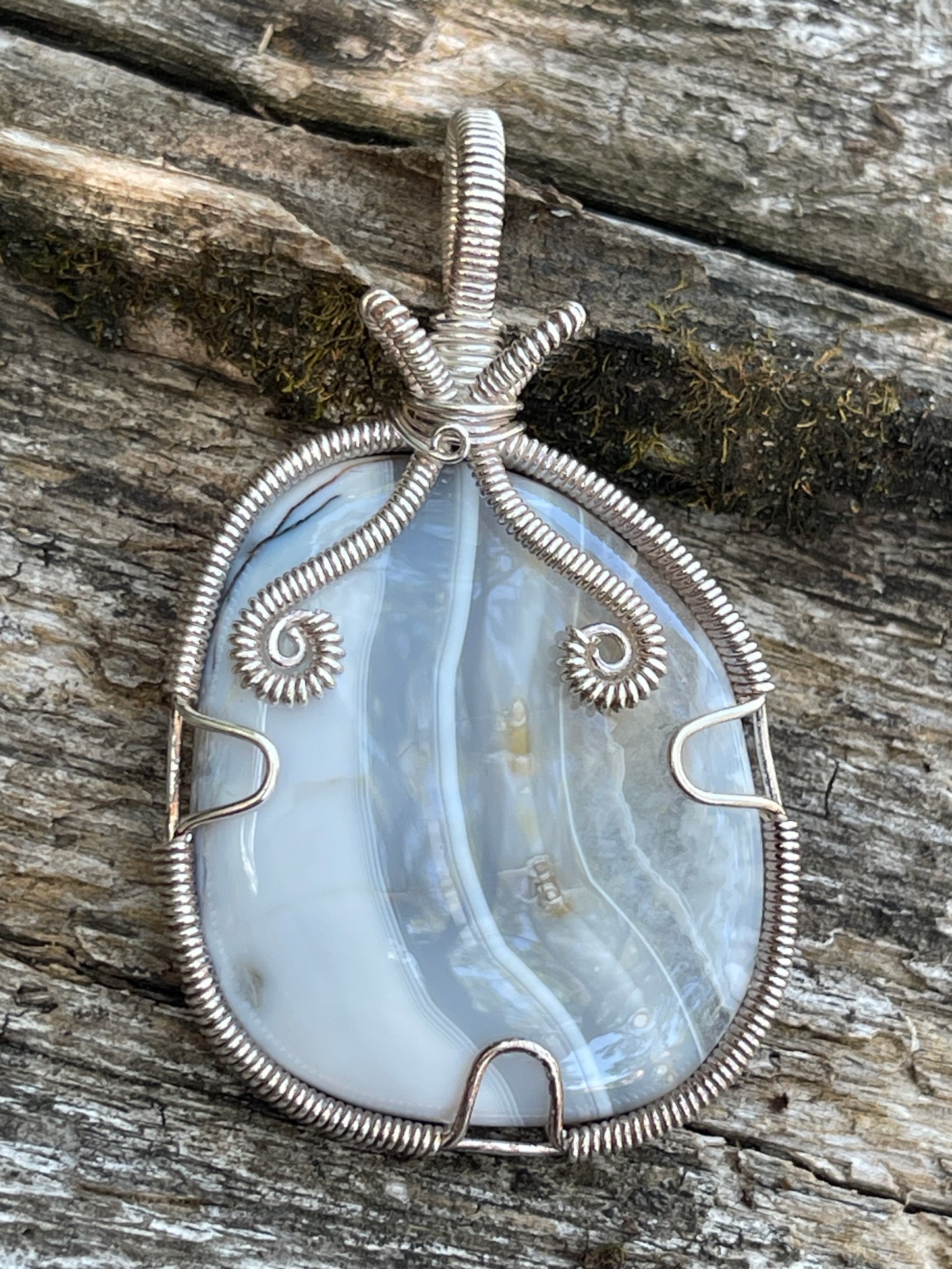 Wire Wrapped Agate In Sterling Silver