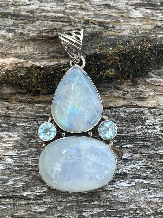 Rainbow Moonstone & Celestite Sterling Silver Pendant