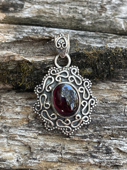 Garnet Sterling Silver Pendant