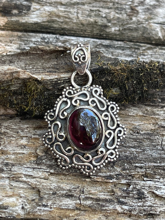 Garnet Sterling Silver Pendant