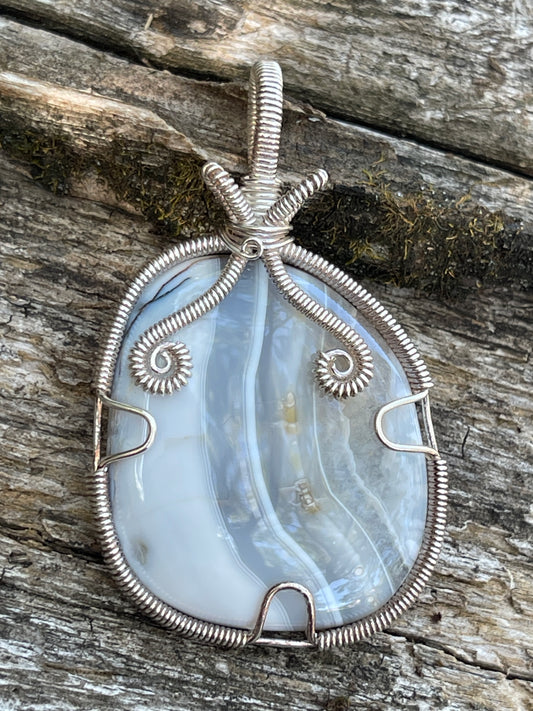 Wire Wrapped Agate In Sterling Silver
