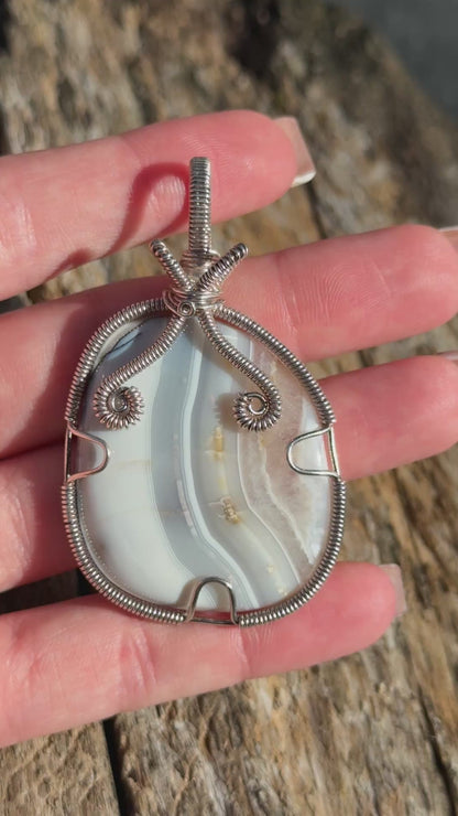 Wire Wrapped Agate In Sterling Silver