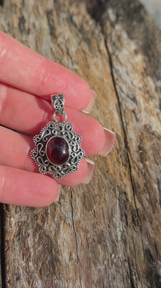 Garnet Sterling Silver Pendant