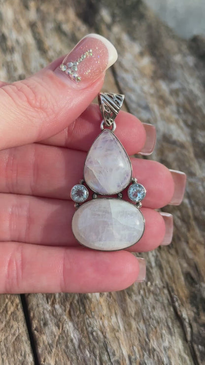 Rainbow Moonstone & Celestite Sterling Silver Pendant